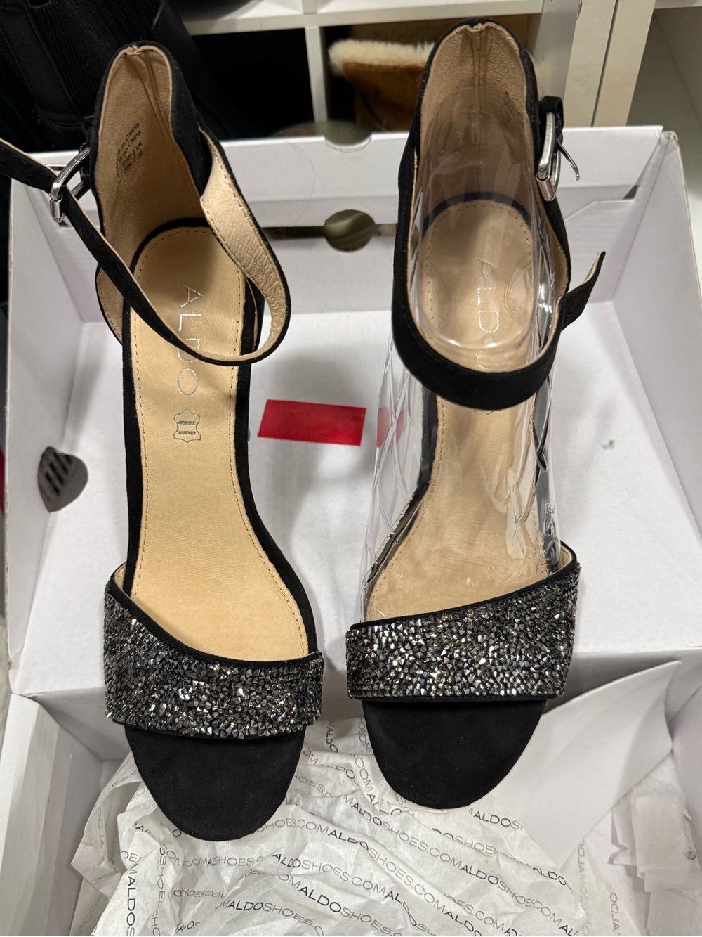 ALDO Black Glitter Toe Ankle-Strap Heels